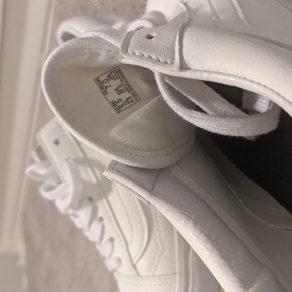 Women's White Leather Vans - Picture 3 of 3